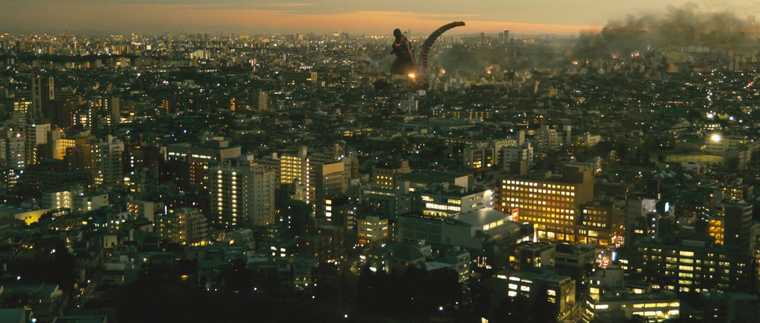 Godzilla in Tokyo, leaving a trail of destruction