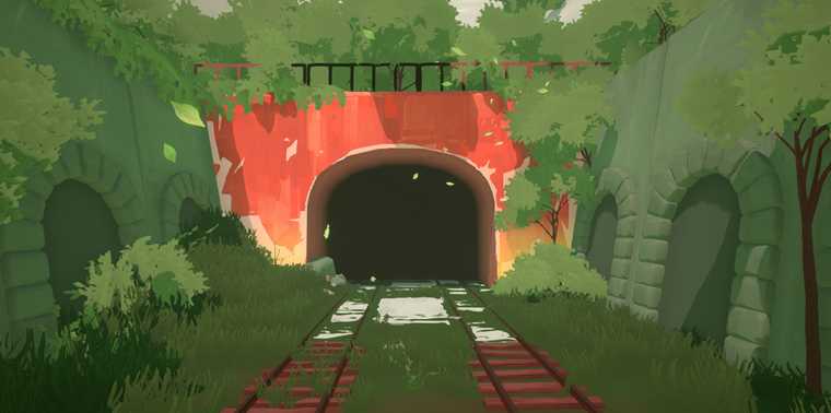 Screenshot from Way To The Woods by Anthony Tan. A tunnel with a bright red entrance.