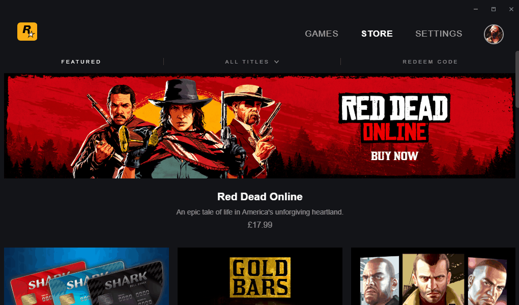 Animated navigation through the Store section in the Rockstar Games Launcher