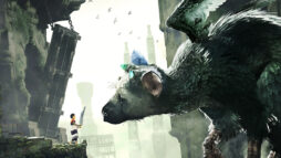 Promotional image from The Last Guardian game. A young boy standing in front of a large beast.