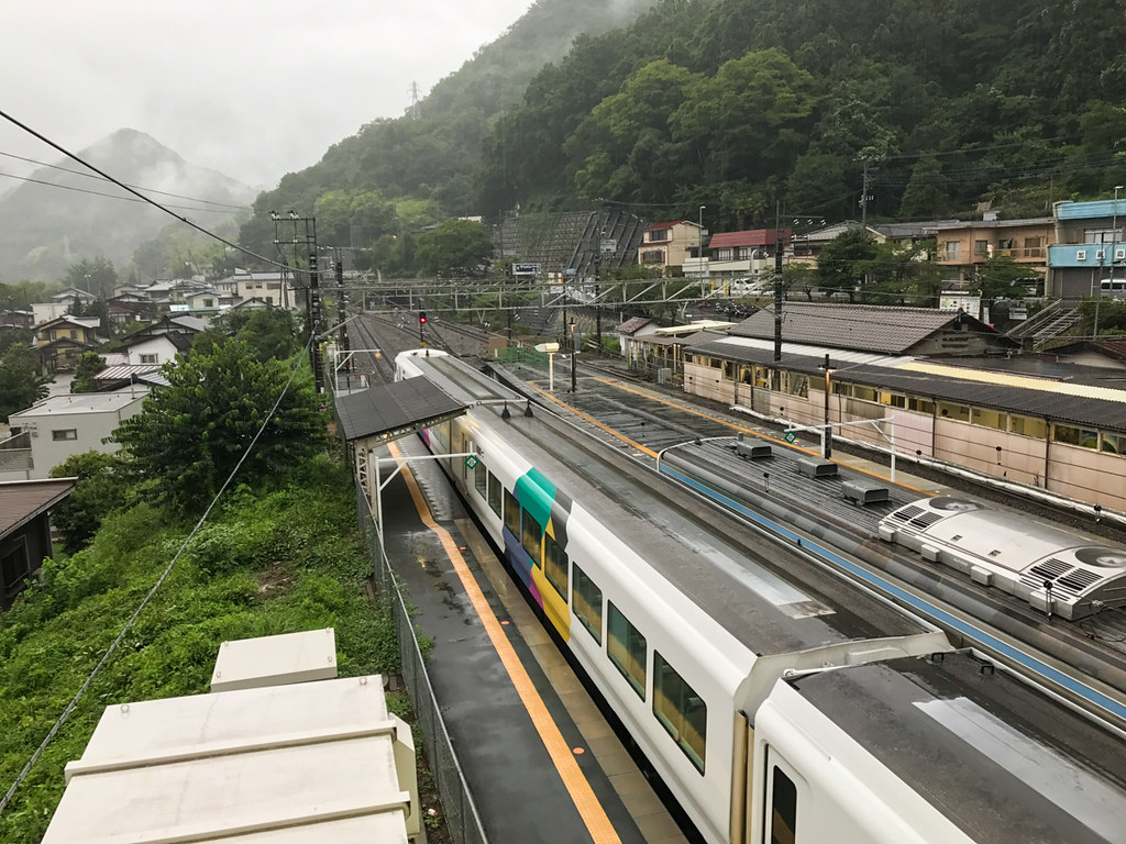 Shiotsu station, Yamanashi, Japan, during typhoon Noru