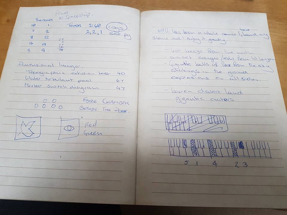 Handwritten notes relating to a puzzle game.